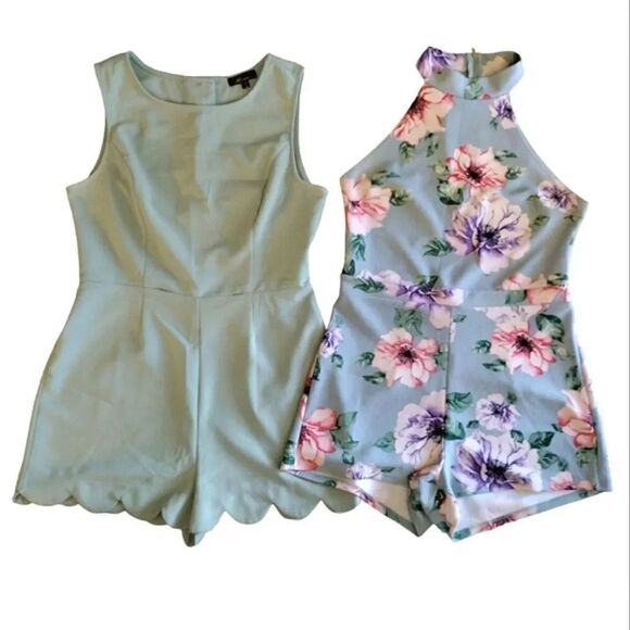 Y2K Boho High Rise Green and Floral Romper Shorts Size Large Bundle of 2 - Picture 13 of 14